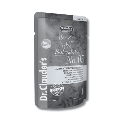 Alimento húmedo para gatos BS Pollo, atún y espinaca - Dr. Clauder's x5 Pouch