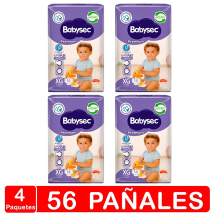 Pañales Babysec Premium Manga X4- Talla XG -56 pañales