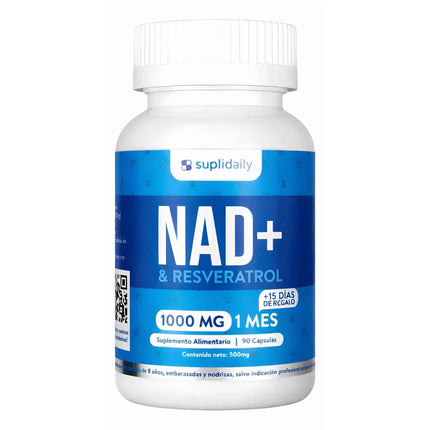 NAD+ Resveratrol Cápsulas Antienvejecimiento Veganas 90 Unidades 1 Mes y Medio