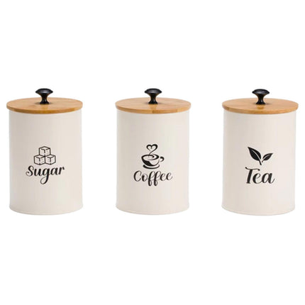 Organizador De 3 Tarros Para Almacenar Café, Azúcar Y Té, Resistente Y De Primera Calidad, Con Tapas De Bambú, Color Beige