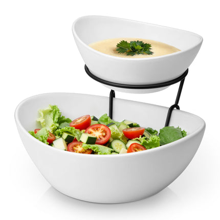 Juego para servir patatas fritas y salsas MALACASA de 2 niveles con soporte de metal