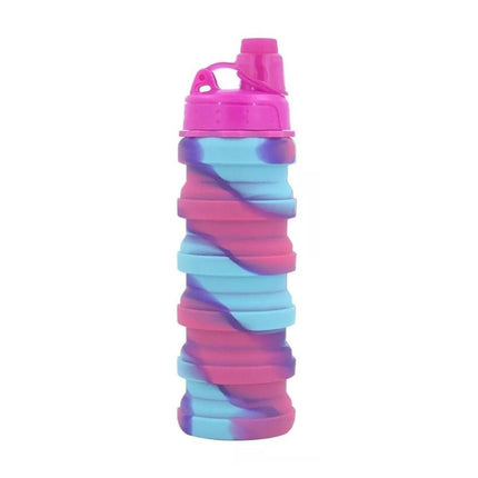 Botella Agua para Niños Silicona Plegable Arcoiris 500ml Fucsia