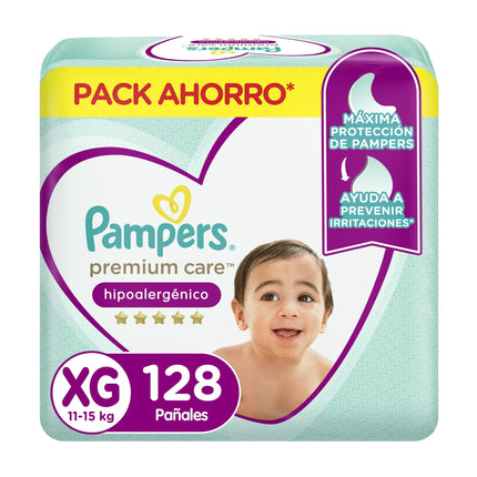 Pañales Pampers Premium Care Talla XG con 128 U de 11 a 15kg