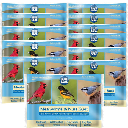 Pasteles de sebo para aves Blue Seal con gusanos de la harina y nueces, 312 g, paquete de 12