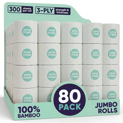Papel higiénico SAVE TREES 80 rollos de bambú orgánico de 3 capas