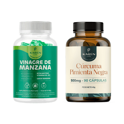 Pack Detox Verano Vinagre de Manzana 60 Gomitas + Cúrcuma 90 Cap Karun Life
