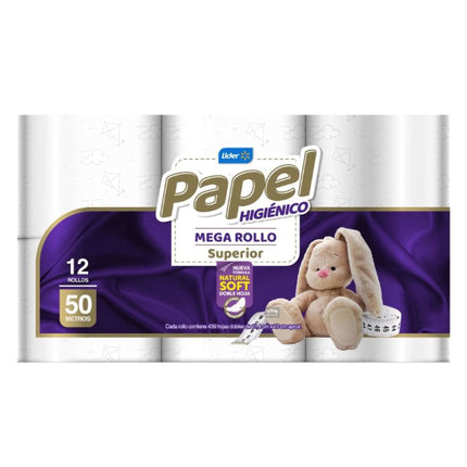 Papel Higiénico Superior Doble Hoja 50 m, 12 Un