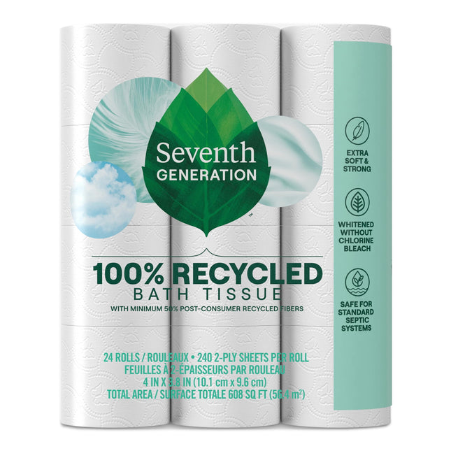 Papel higiénico de séptima generación, 2 capas, 100% reciclado, 48 rollos