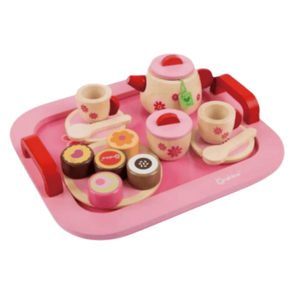 Set de Té de Madera con Bandeja – Juguete Didáctico Montessori para Niñas y Niños