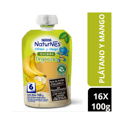 Pack compota Nestlé® Naturnes® orgánico plátano mango 100g x16