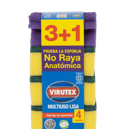 Virutex Esponja Acanalada 3 + 1 No Raya 4 unid | Apishop.cl