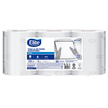 Elite Toalla Rollo Evolution+ Una Hoja 135 metros 3 unid | Apishop.cl