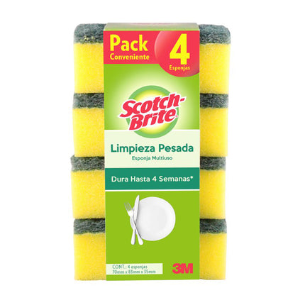 Scotch-Brite Esponja Limpieza Pesada Multiuso 4 unid | Apishop.cl