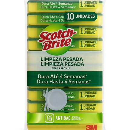 Scotch-Brite Esponja Abrasiva Limpieza Pesada Pack 10 unid | Apishop.cl