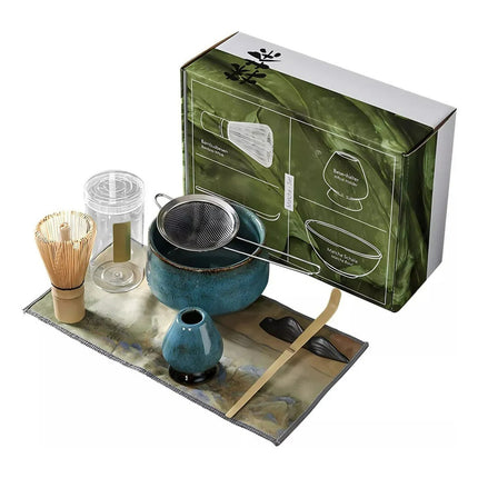 Juego De Té Matcha Japonés Set De Batidor Tazón Herramientas Azul Claro