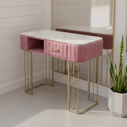 Mesa de Manicure Profesional Elegante MDF para salón o uso personal Rosada