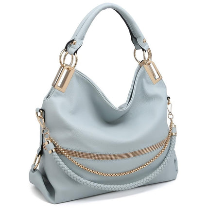 Bolso Hobo Dasein de cuero vegano con strass para mujer, color azul claro