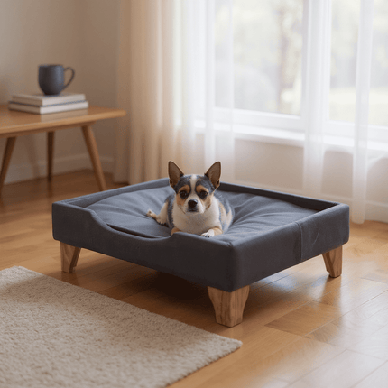 Cama de Mascotas - Talla S (55x40 cm) / Patas De Madera 11 cm (Negro)