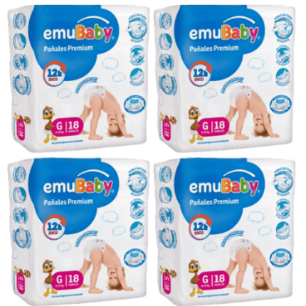 Pack x4 Emubaby Premium G 72 pañales