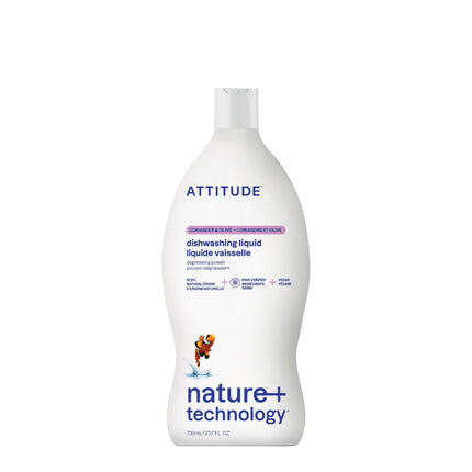Jabón para platos ATTITUDE, de origen vegetal, vegano, olivo y cilantro, 700 ml