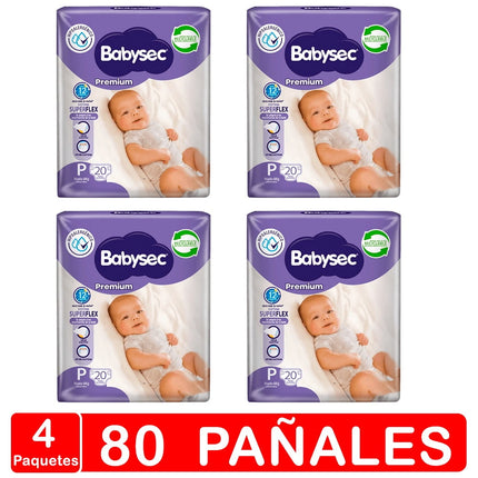Pañales Babysec Premium Manga X4- Talla P - 80 pañales