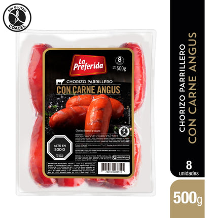 Chorizo Parrillero con Carne de Angus Bolsa 8 Un, 500 g