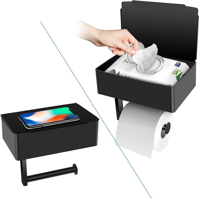 Porta Papel Higiénico BOSOEI con Estante de Almacenamiento, Acero Negro
