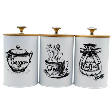 3x Recipientes Para Café, Té Y Azúcar, De Hierro, Elegantes Botes De Cocina Para Encimera, Color Blanco