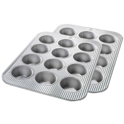 Juego de 2 moldes para magdalenas USA Pan de acero aluminizado de 12 cavidades