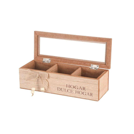 Caja De Té Mediana De Madera 3 Espacios Dulce Hogar