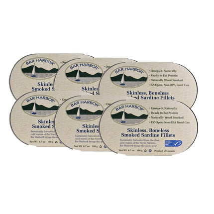 Filetes de Sardina Ahumada sin Piel ni Espinas Bar Harbor en Lata 190g Paquete de 6