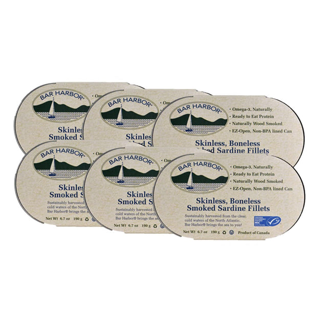 Filetes de Sardina Ahumada sin Piel ni Espinas Bar Harbor en Lata 190g Paquete de 6