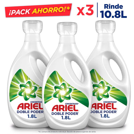 Detergente Líquido Doble Poder Pack 3 Botella, 1,8 L