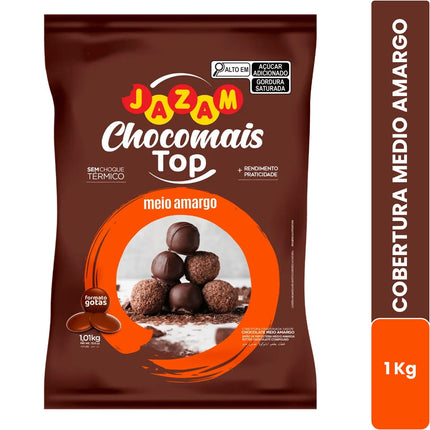 Cobertura De Chocolate TOP Medio Amargo Jazam 1 Kilo. Derretir