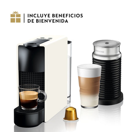 Cafetera Nespresso Essenza Mini Blanca con Espumador de Leche