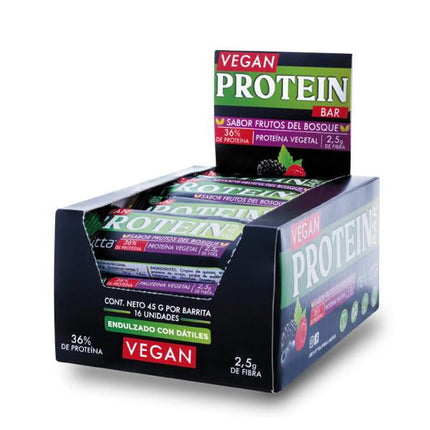 16 Barritas proteína vegetal/veganas Vegan Protein Bar Frutos del bosque 45 grs.
