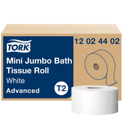 Rollo de papel higiénico Tork Mini Jumbo T2 Advanced, 2 capas, 12 x 751 pies