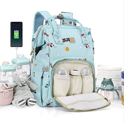 Bolsa pañales mochila bebé multifuncional impermeable maternidad con USB cochecito azul