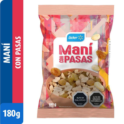MANÍ CON PASAS SIN SAL, 180 g