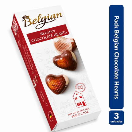 Pack 3 Chocolate New Belgian Hearts 65g