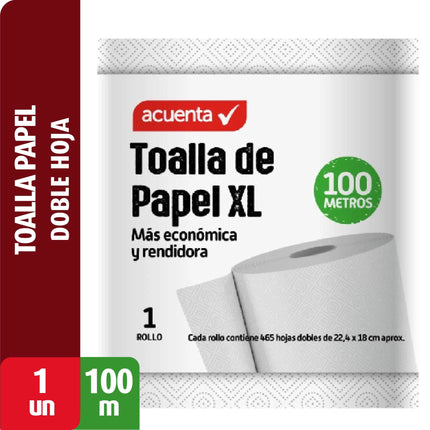 Toalla de Papel XL Doble Hoja 100 m 1 Un Acuenta, 1 Un