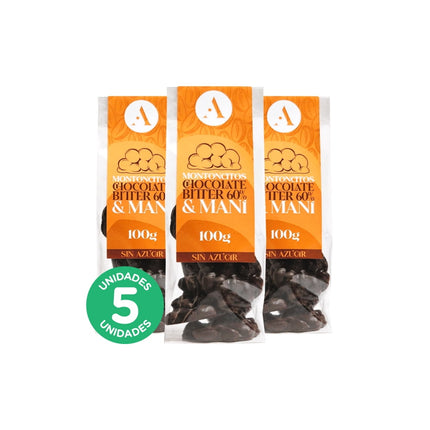 Pack 5, Chocolate Montoncito Bitter 60% y Maní 100gr