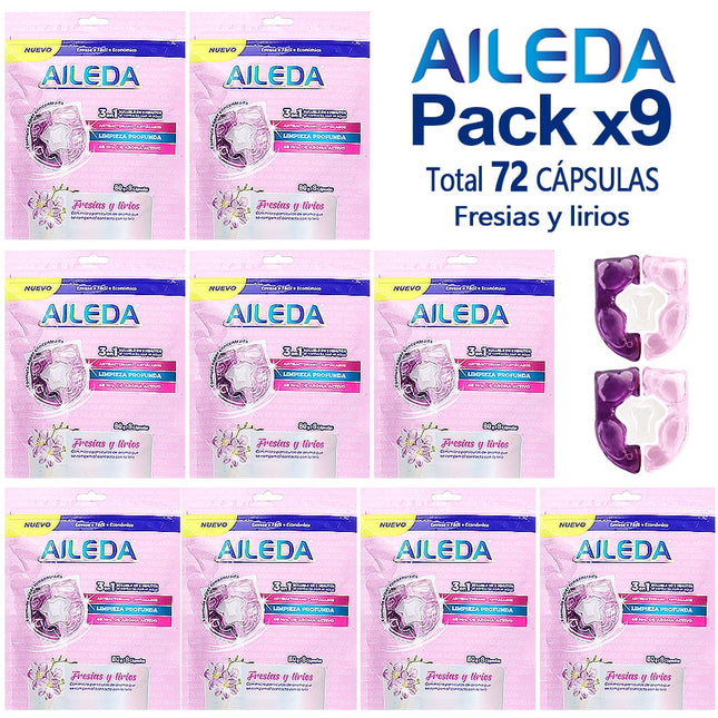 Detergente En Capsulas Premium Aileda Para Viajes En Total 72 Unidades Fresias y lirios