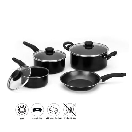Batería de Cocina Aluminio 7 Piezas Color Negro