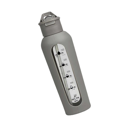 Botella De Agua De Vidrio Con Marcador De Tiempo, Botella De Bebida Para Ciclismo Al Aire Libre, Entrenamiento, Gris