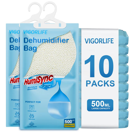 Absorbentes de humedad VigorLife, paquete de 10 bolsas deshumidificadoras colgantes