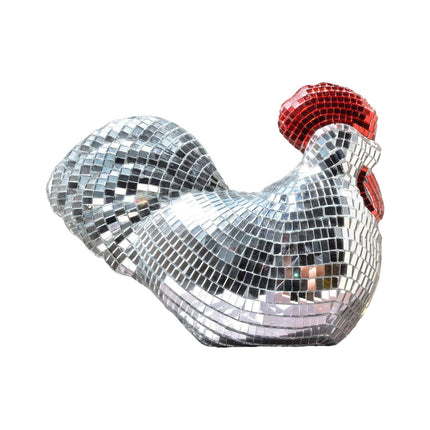 Figura De Pollo Con Bola De Espejos, Estatua De Pollo Disco Para Cumpleaños, Vacaciones, Hotel, Color Plateado