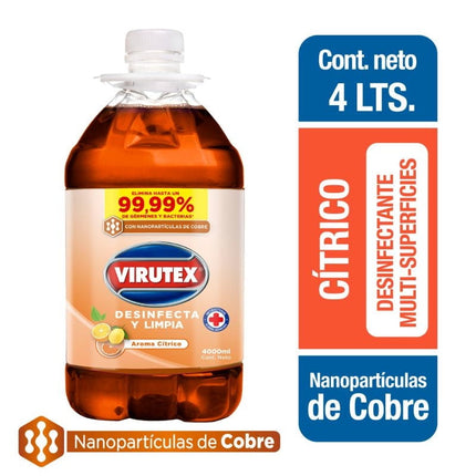 Limpiador Desinfectante Multiespacios Líquido Cítrico con nanopatículas de cobre Bidón, 4 lt