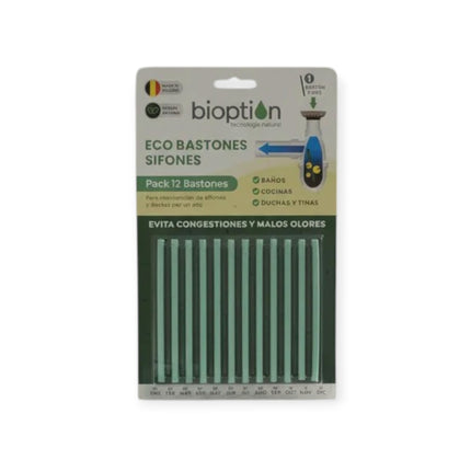 Ecobastones Bioption: Limpiador Enzimático para Desagües, Sifones y Cañerías - 12 Unidades