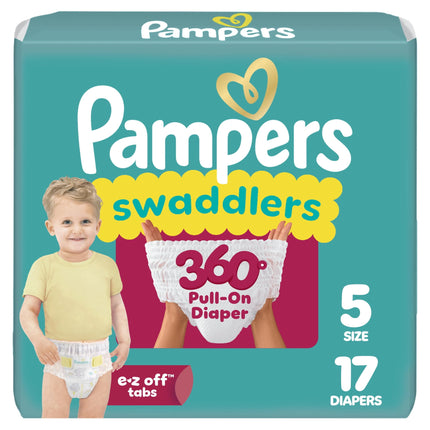 Pañales Pampers Swaddlers 360° Talla 5, 17 unidades, a prueba de fugas